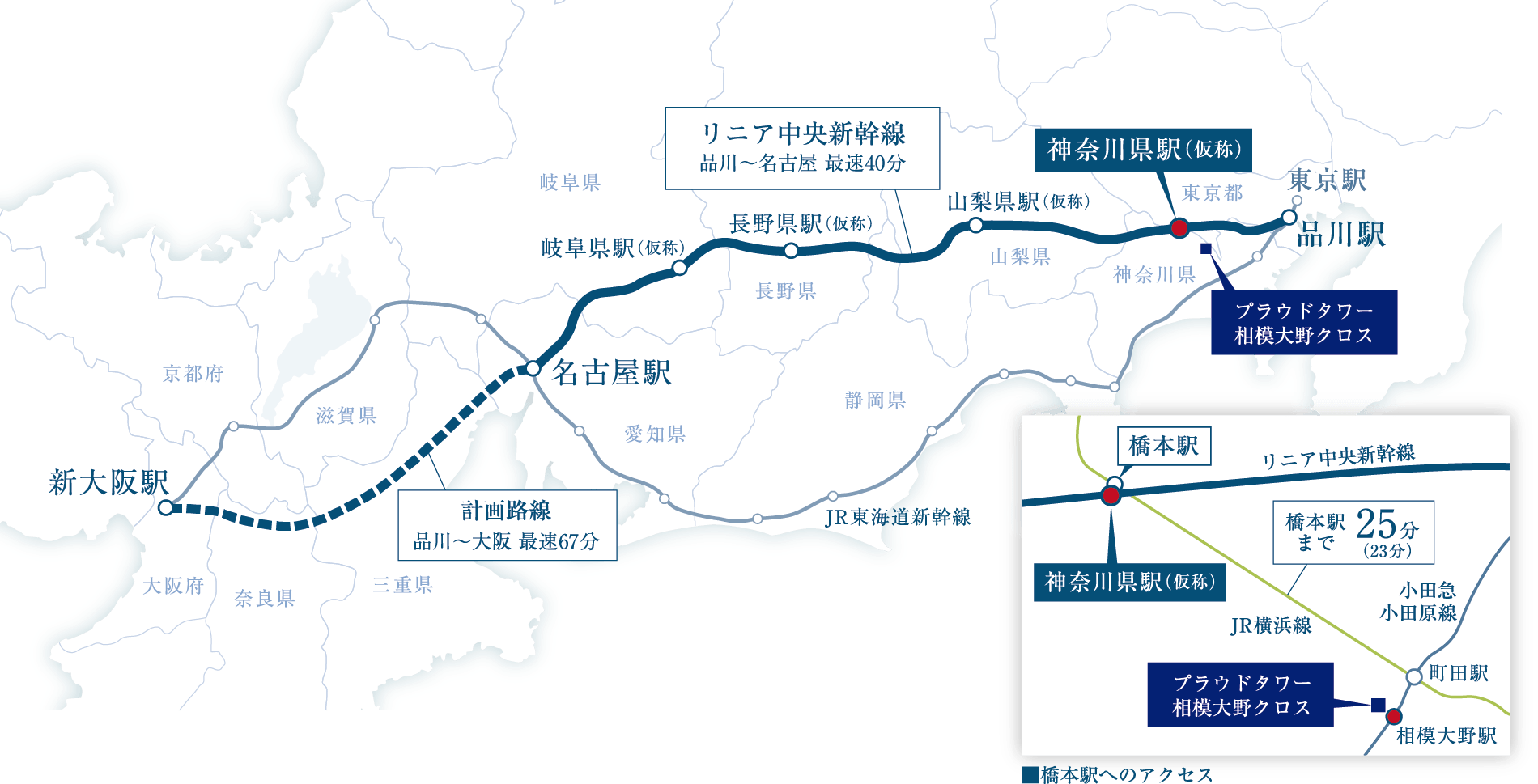 ※開業予定：2027年以降 出典：JR東海  リニア中央新幹線ホームページ 相模原市役所 リニア駅周辺まちづくり課ホームページ