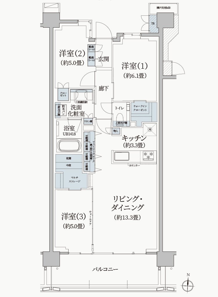 I type 3LDK+MS+FC+WIC 専有面積75.78m²（約22.92坪）※トランクルーム面積0.73m²を含む